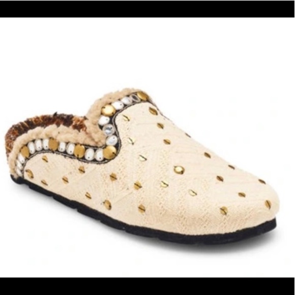 New Free People Textile Damon Faux Fur Lined Cozy Mules EU 38 or 8 - Picture 1 of 16